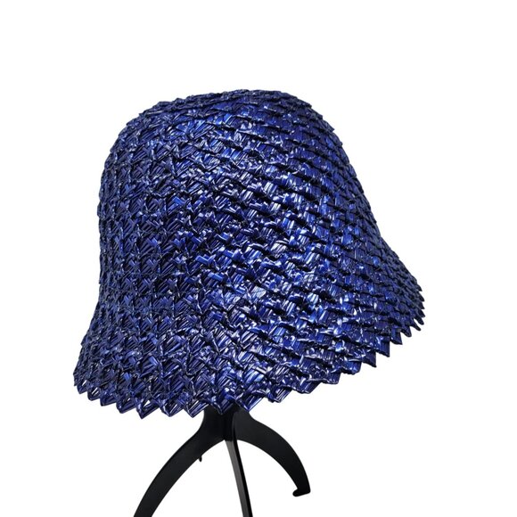 Vtg 20s 30s Italian Filippo Catarzi Blue Woven Straw Bucket Hat Flapper Costume - Picture 1 of 8